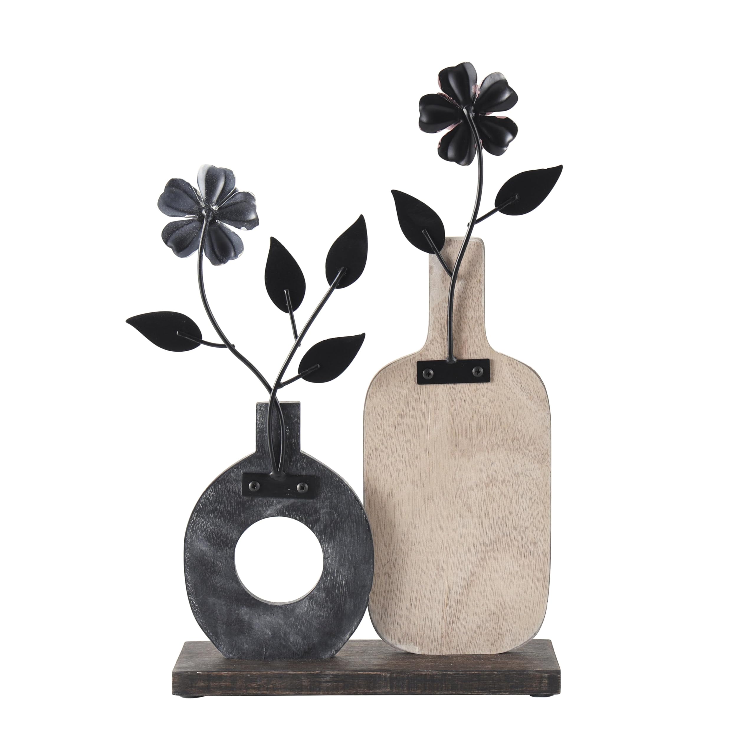 Amazon.co.jp: Deco 79 木製花の装飾彫刻模様入り花瓶 ホーム